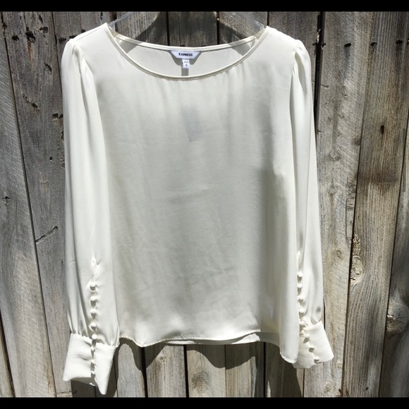NWT Express Button Cuff Blouse Ivory M - Picture 1 of 4